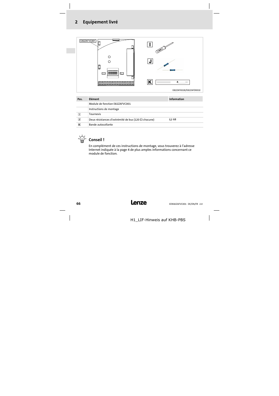 2 equipement livré, Equipement livré, 2equipement livré | Lenze E82ZAFVC001_ User Manual | Page 66 / 88