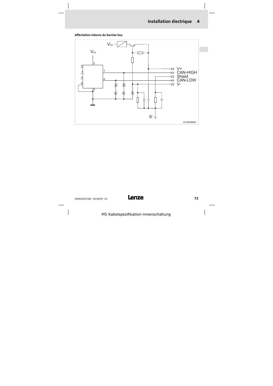 Installation électrique 4 | Lenze E82ZAFVC001_ User Manual | Page 73 / 88
