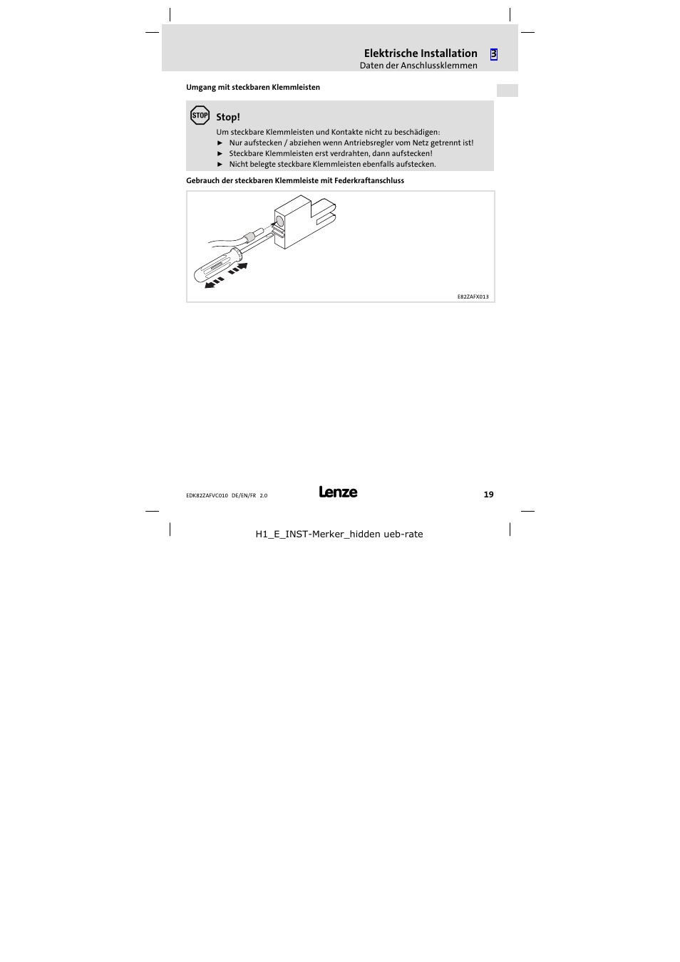 Lenze E82ZAFVC010 User Manual | Page 19 / 100