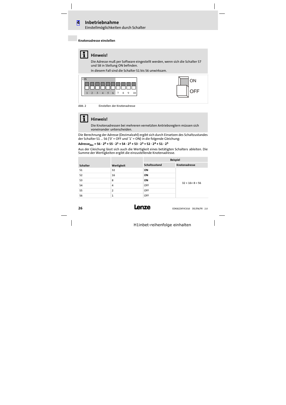 4inbetriebnahme | Lenze E82ZAFVC010 User Manual | Page 26 / 100