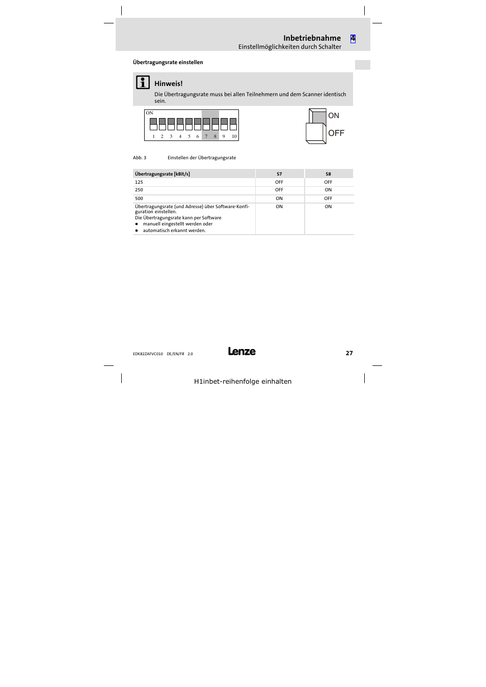 Inbetriebnahme | Lenze E82ZAFVC010 User Manual | Page 27 / 100