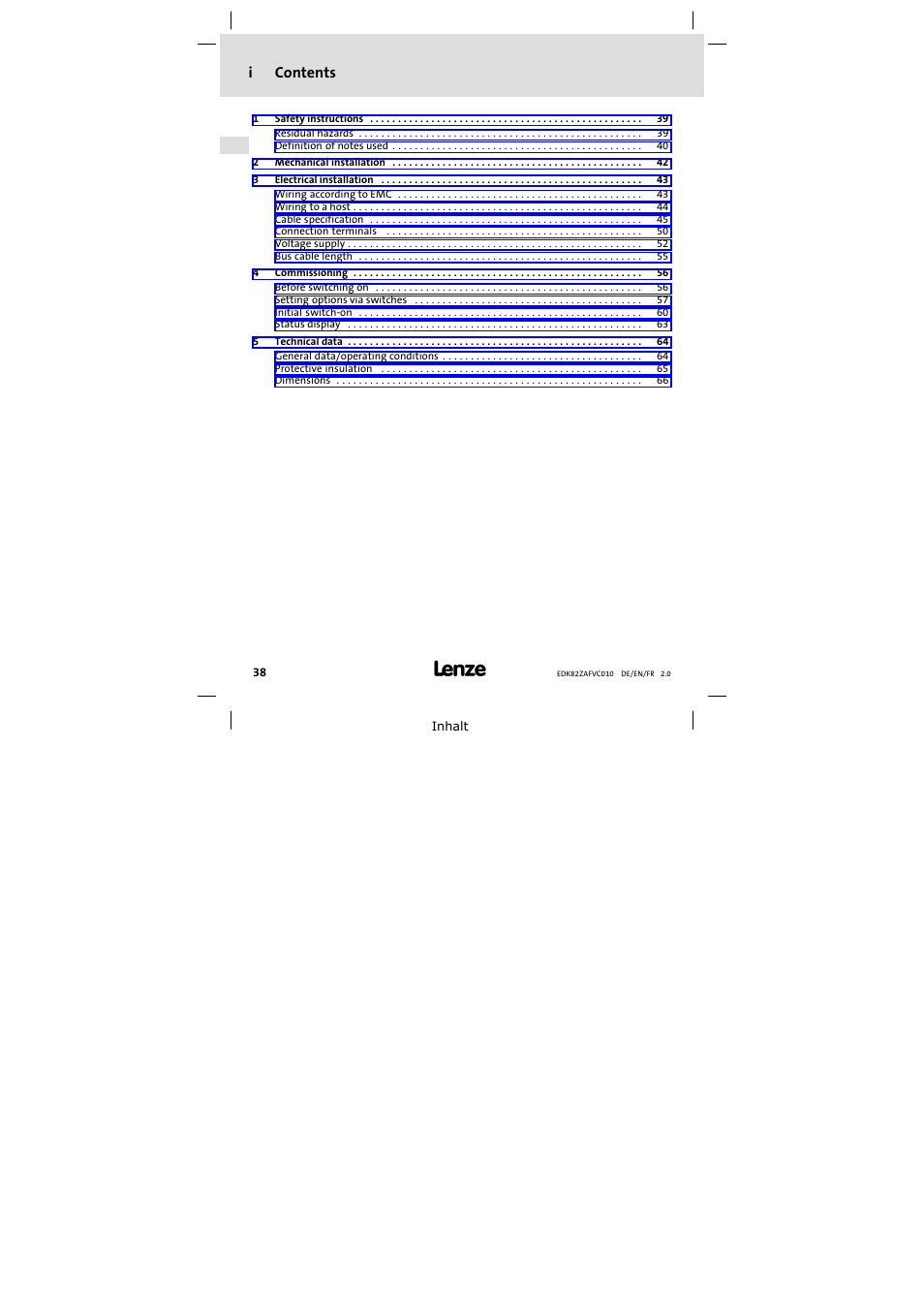 Lenze E82ZAFVC010 User Manual | Page 38 / 100