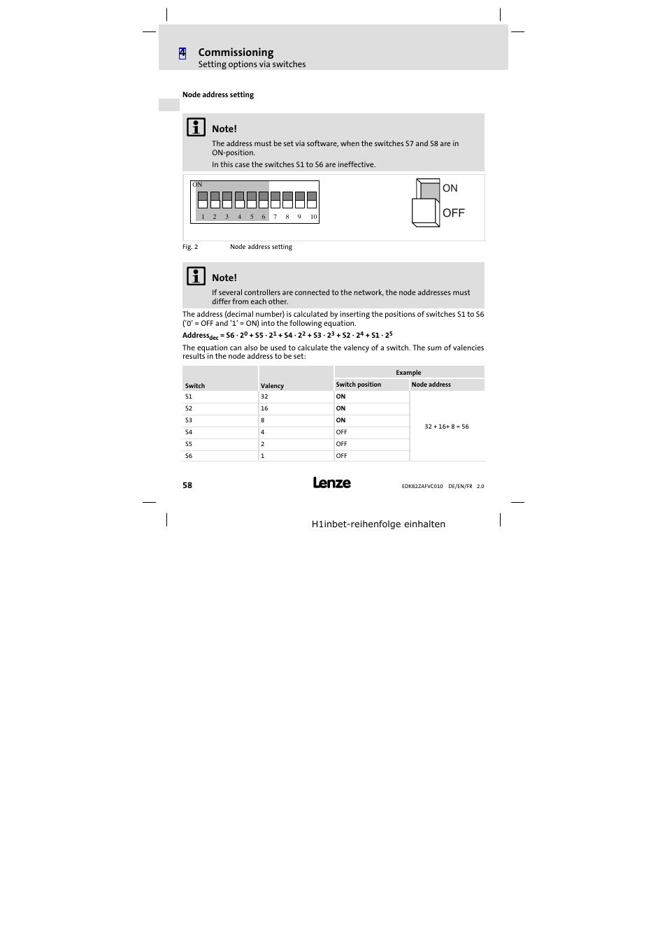 4commissioning | Lenze E82ZAFVC010 User Manual | Page 58 / 100