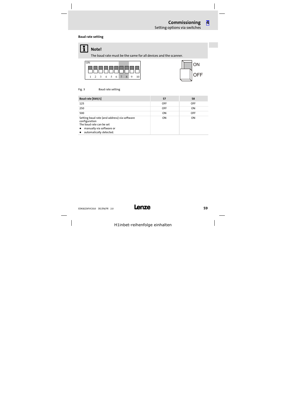 Commissioning | Lenze E82ZAFVC010 User Manual | Page 59 / 100