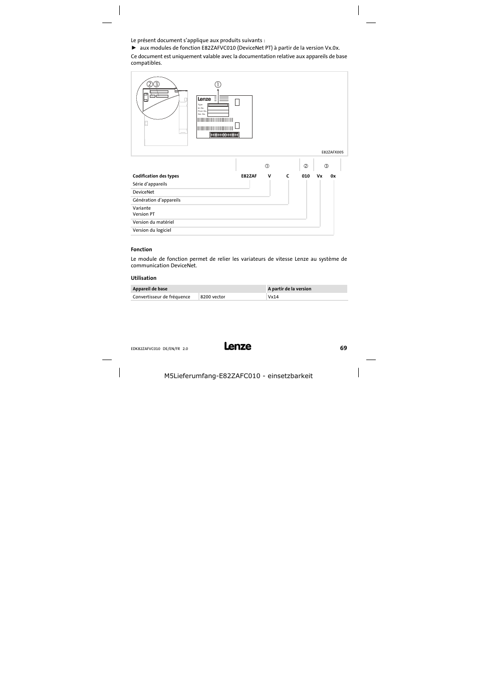 Lenze E82ZAFVC010 User Manual | Page 69 / 100