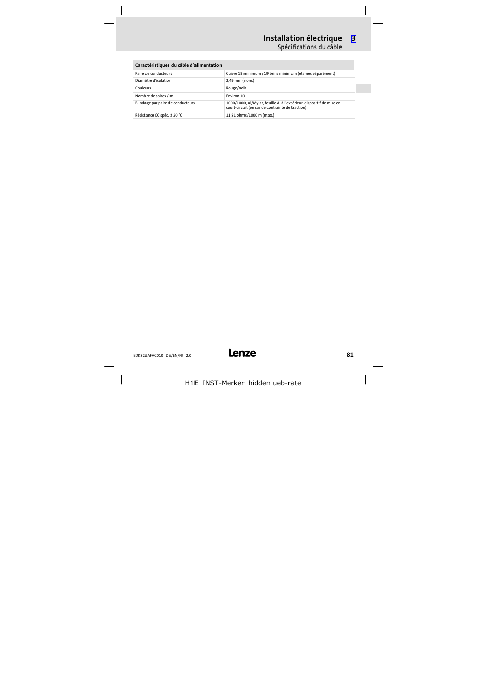 Installation électrique | Lenze E82ZAFVC010 User Manual | Page 81 / 100