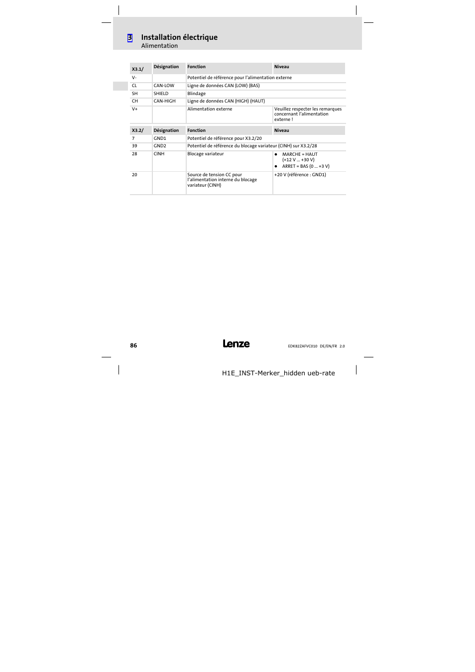 3installation électrique | Lenze E82ZAFVC010 User Manual | Page 86 / 100