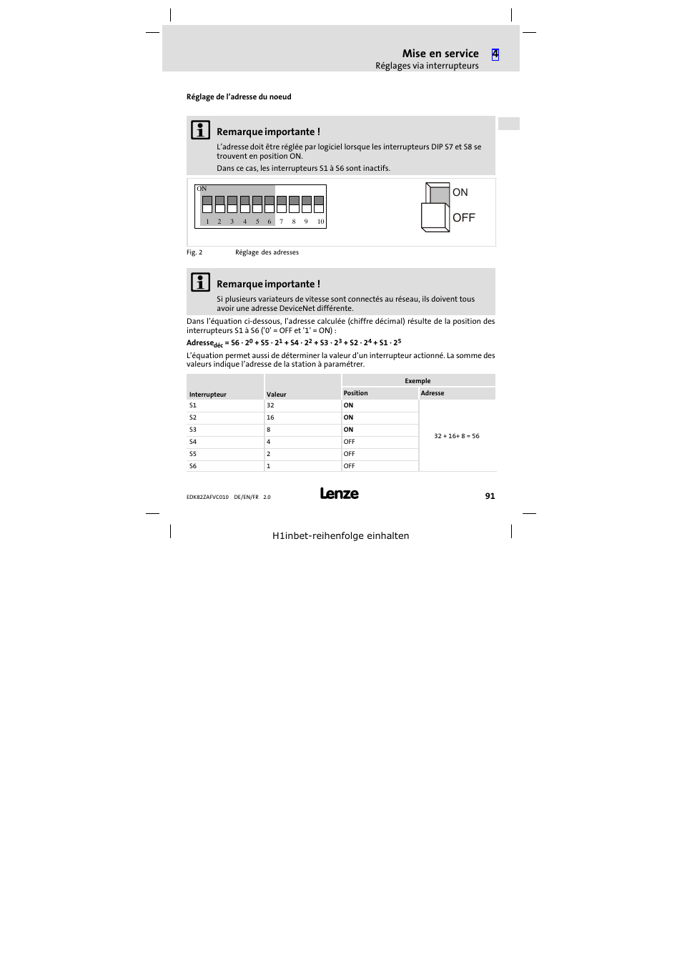 Mise en service | Lenze E82ZAFVC010 User Manual | Page 91 / 100