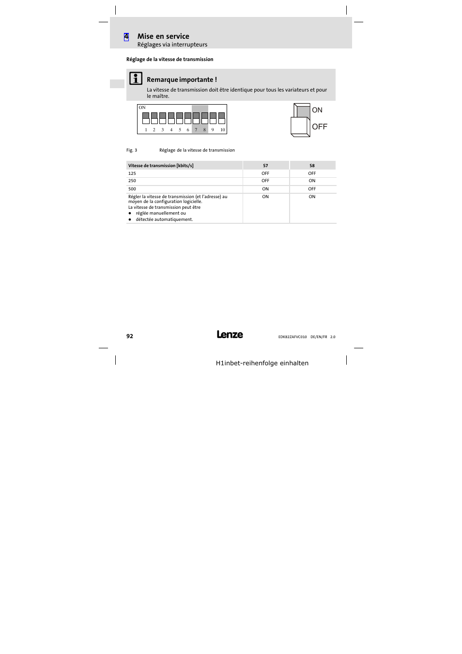 4mise en service | Lenze E82ZAFVC010 User Manual | Page 92 / 100