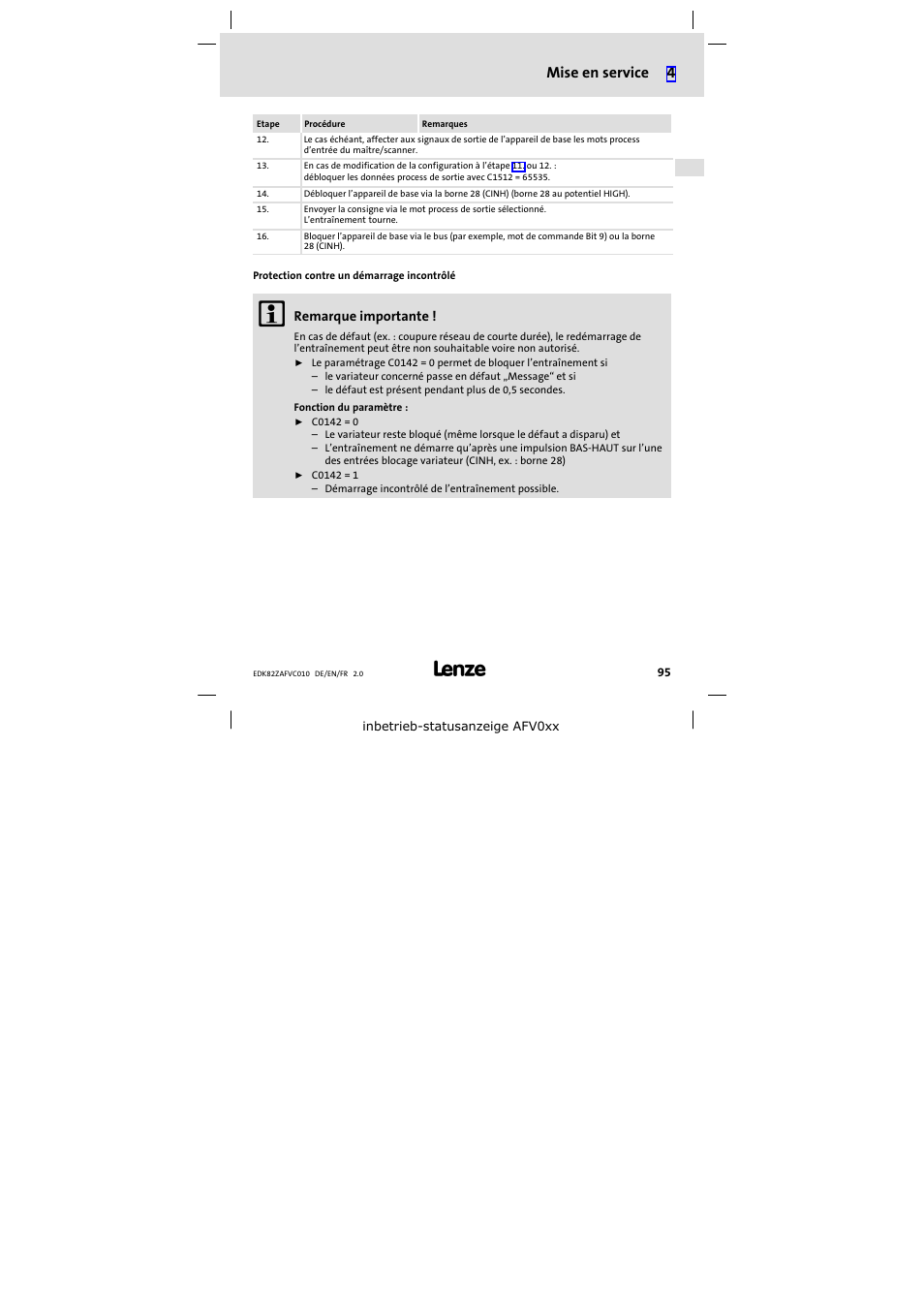 Mise en service 4 | Lenze E82ZAFVC010 User Manual | Page 95 / 100
