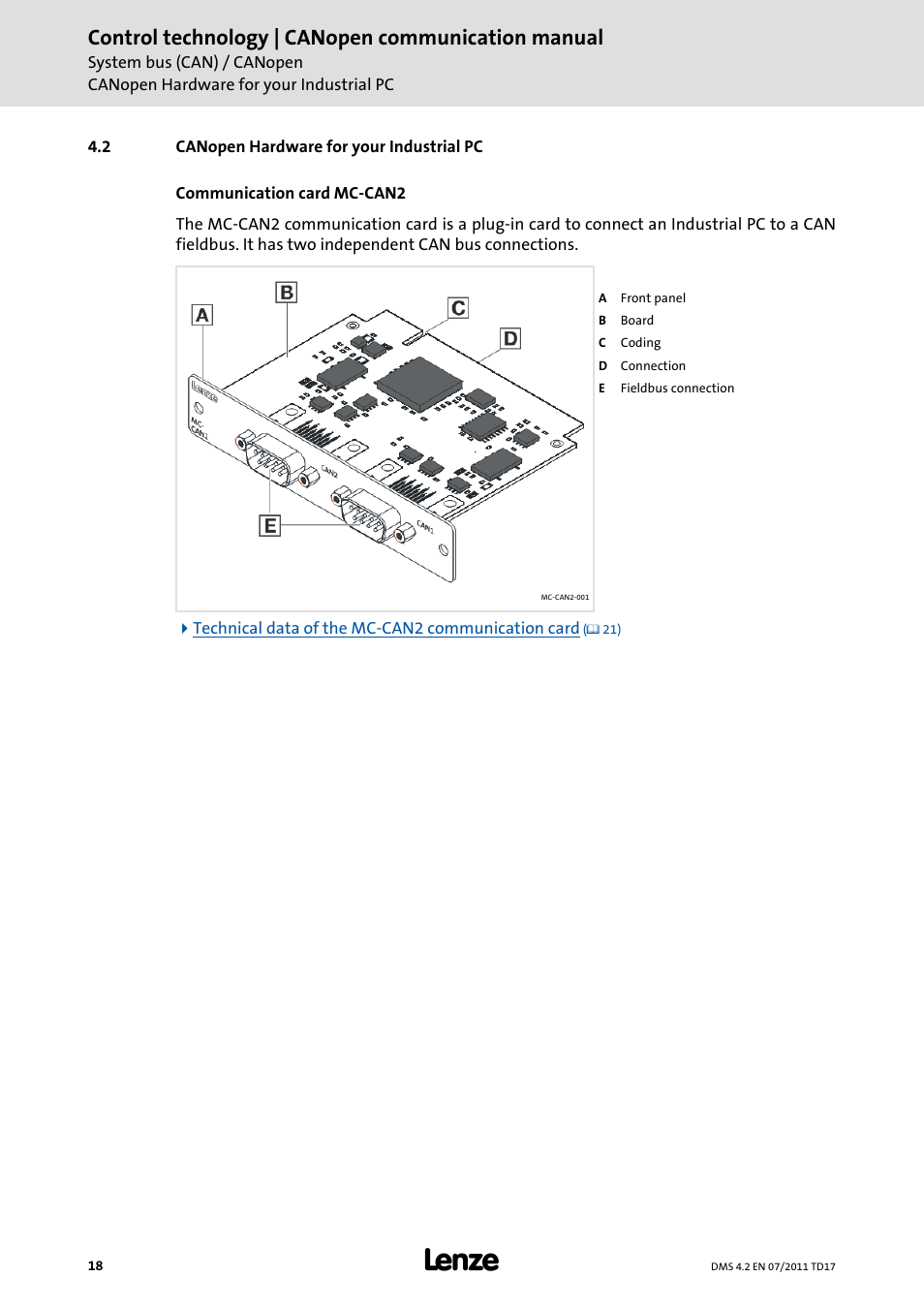 2 canopen hardware for your industrial pc, Canopen hardware for your industrial pc, Control technology | canopen communication manual | Lenze CANopen control technology User Manual | Page 18 / 105