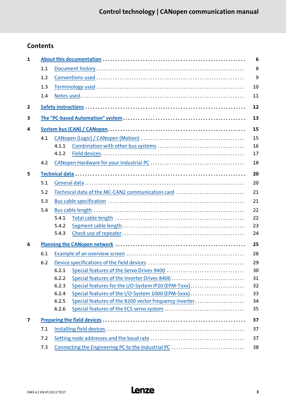 Lenze CANopen control technology User Manual | Page 3 / 105