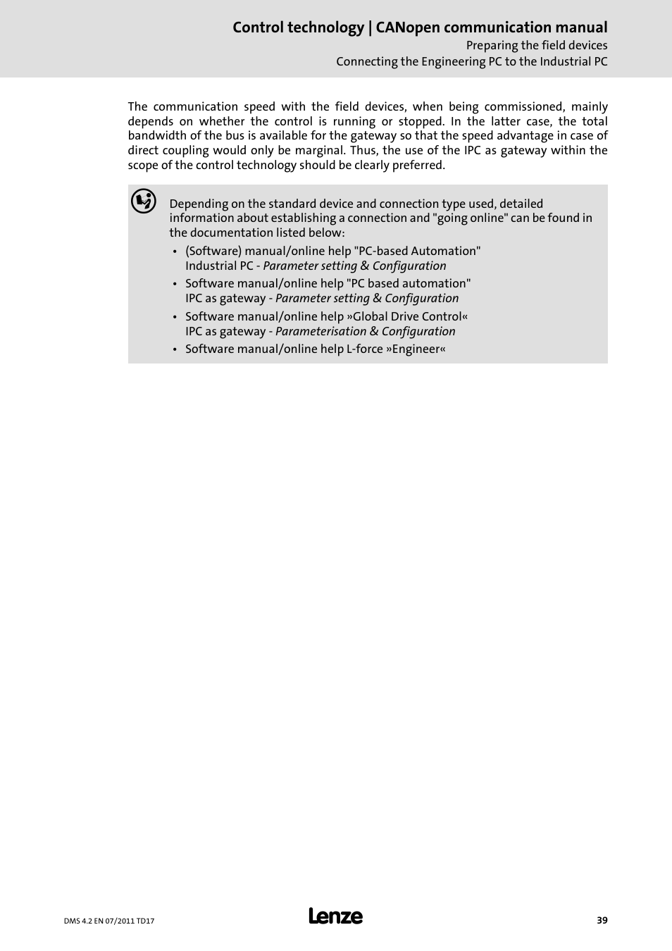 Lenze CANopen control technology User Manual | Page 39 / 105