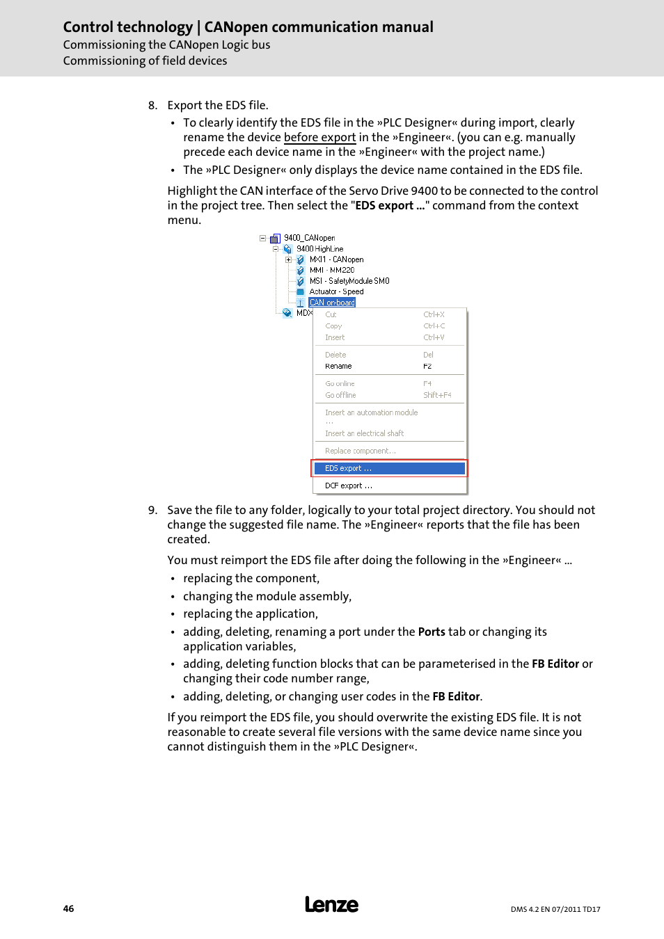 Control technology | canopen communication manual | Lenze CANopen control technology User Manual | Page 46 / 105
