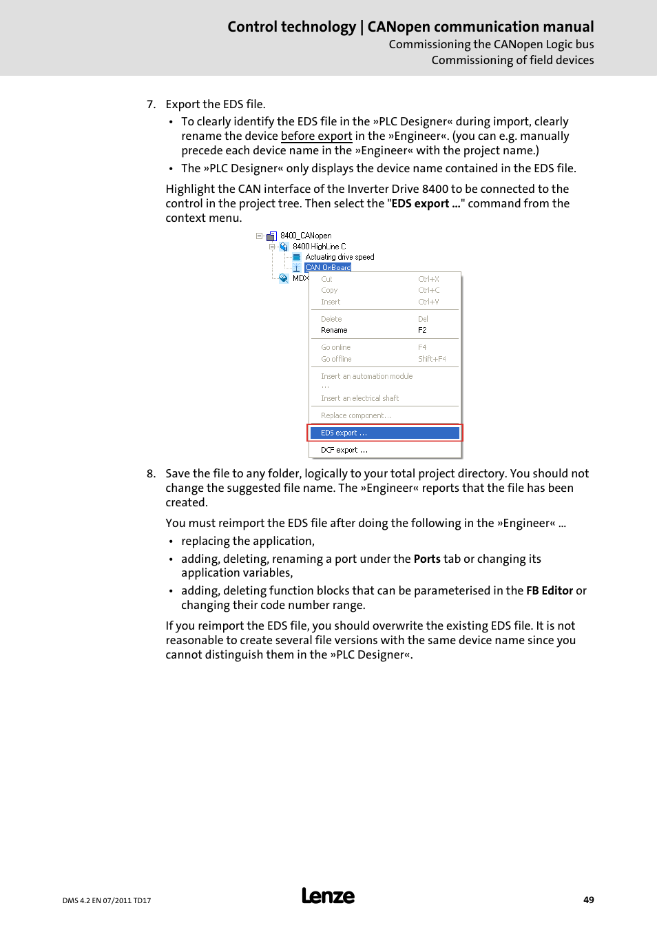 Control technology | canopen communication manual | Lenze CANopen control technology User Manual | Page 49 / 105
