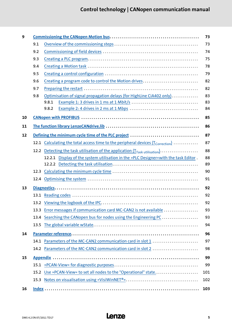 Control technology | canopen communication manual | Lenze CANopen control technology User Manual | Page 5 / 105