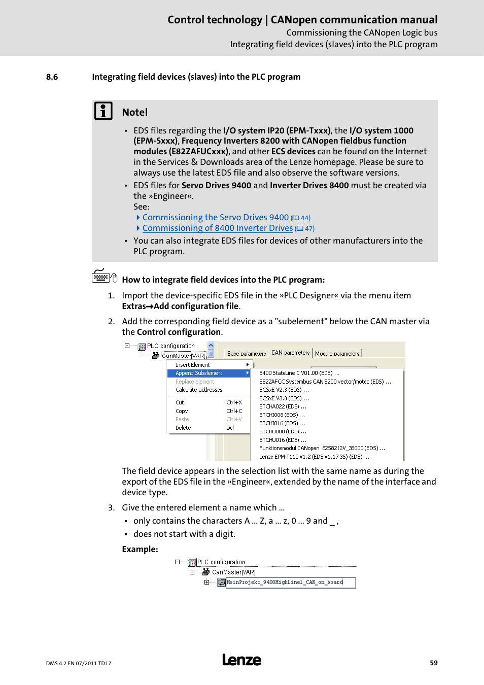 Lenze CANopen control technology User Manual | Page 59 / 105