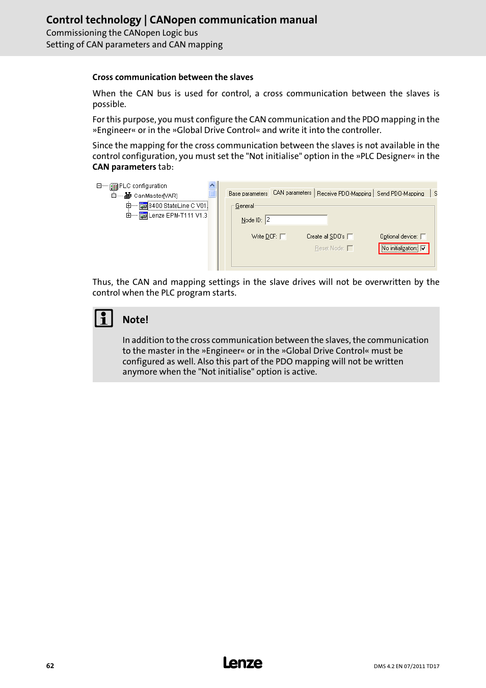 Lenze CANopen control technology User Manual | Page 62 / 105