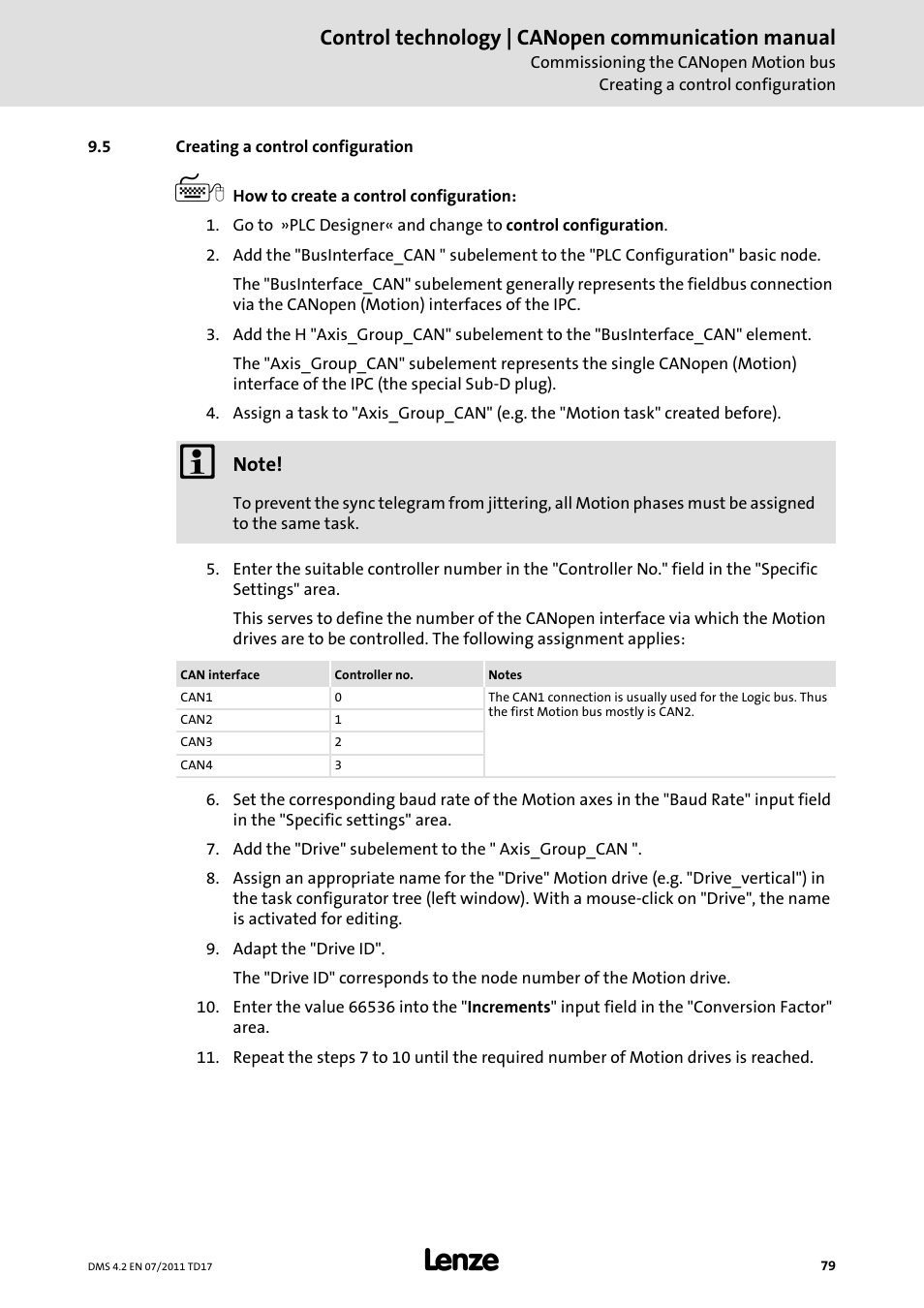 5 creating a control configuration, Creating a control configuration, Creating a control configuration ( 79) | Control technology | canopen communication manual | Lenze CANopen control technology User Manual | Page 79 / 105