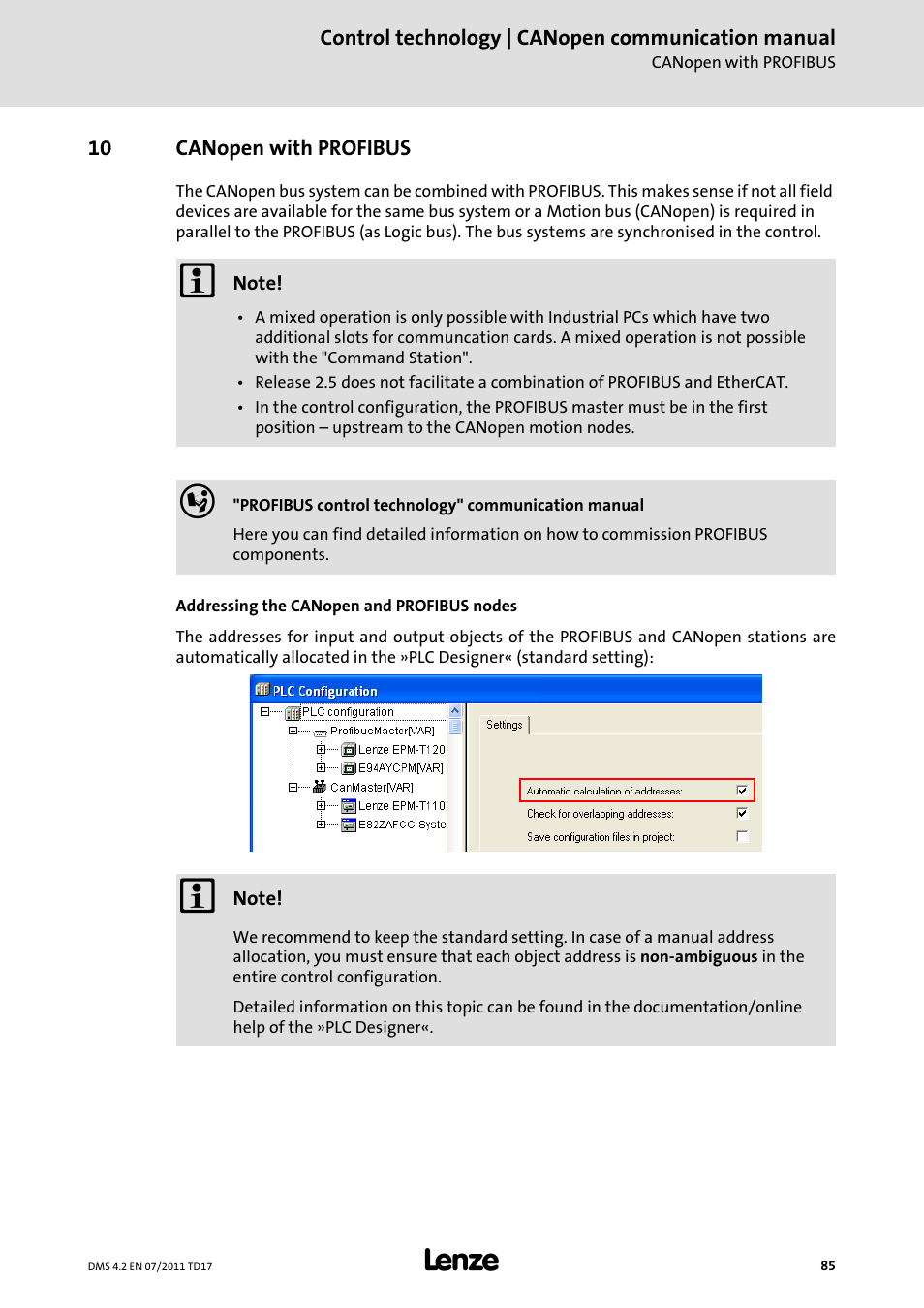 10 canopen with profibus, Canopen with profibus | Lenze CANopen control technology User Manual | Page 85 / 105