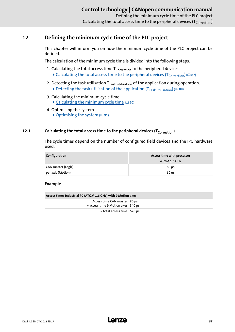 Defining the minimum cycle time of the plc project, Control technology | canopen communication manual | Lenze CANopen control technology User Manual | Page 87 / 105