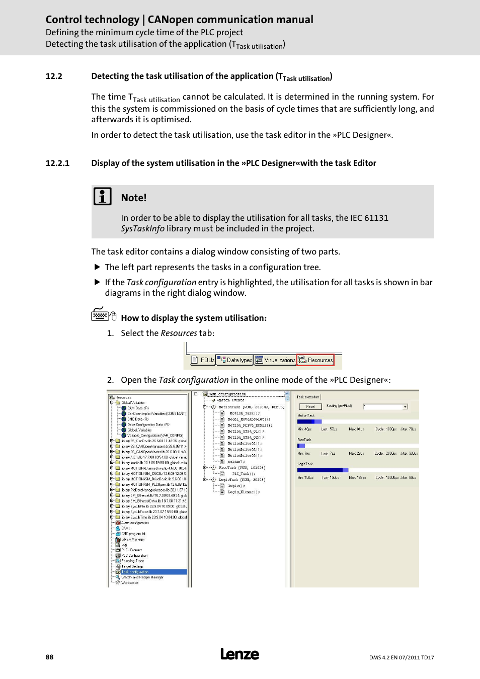 Task utilisation | Lenze CANopen control technology User Manual | Page 88 / 105