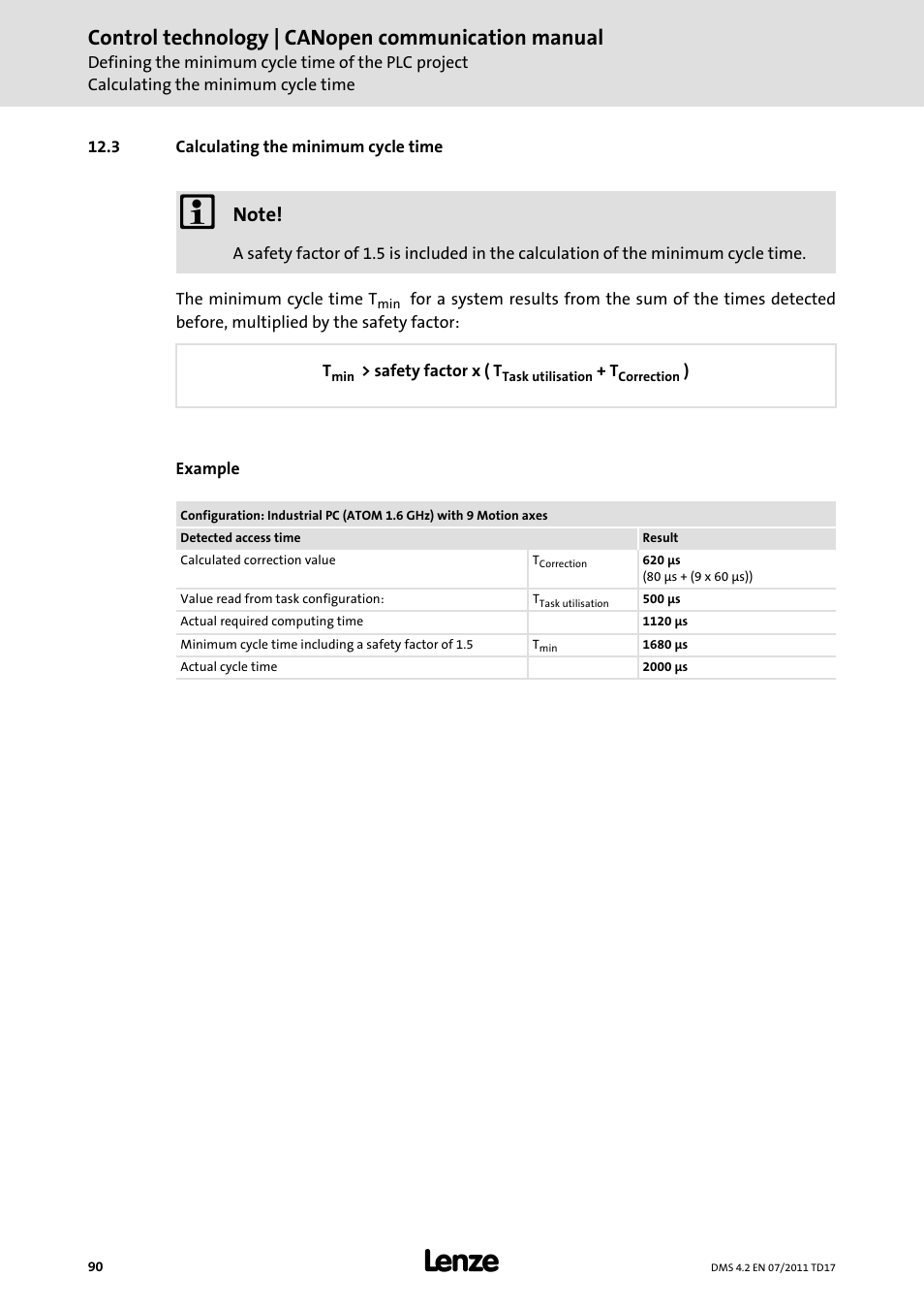 3 calculating the minimum cycle time, Calculating the minimum cycle time, Control technology | canopen communication manual | Lenze CANopen control technology User Manual | Page 90 / 105