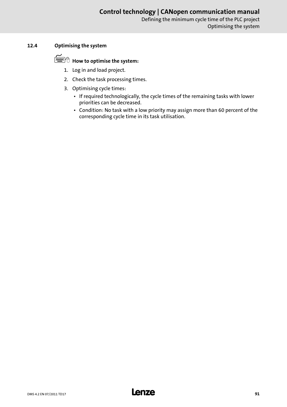 4 optimising the system, Optimising the system | Lenze CANopen control technology User Manual | Page 91 / 105