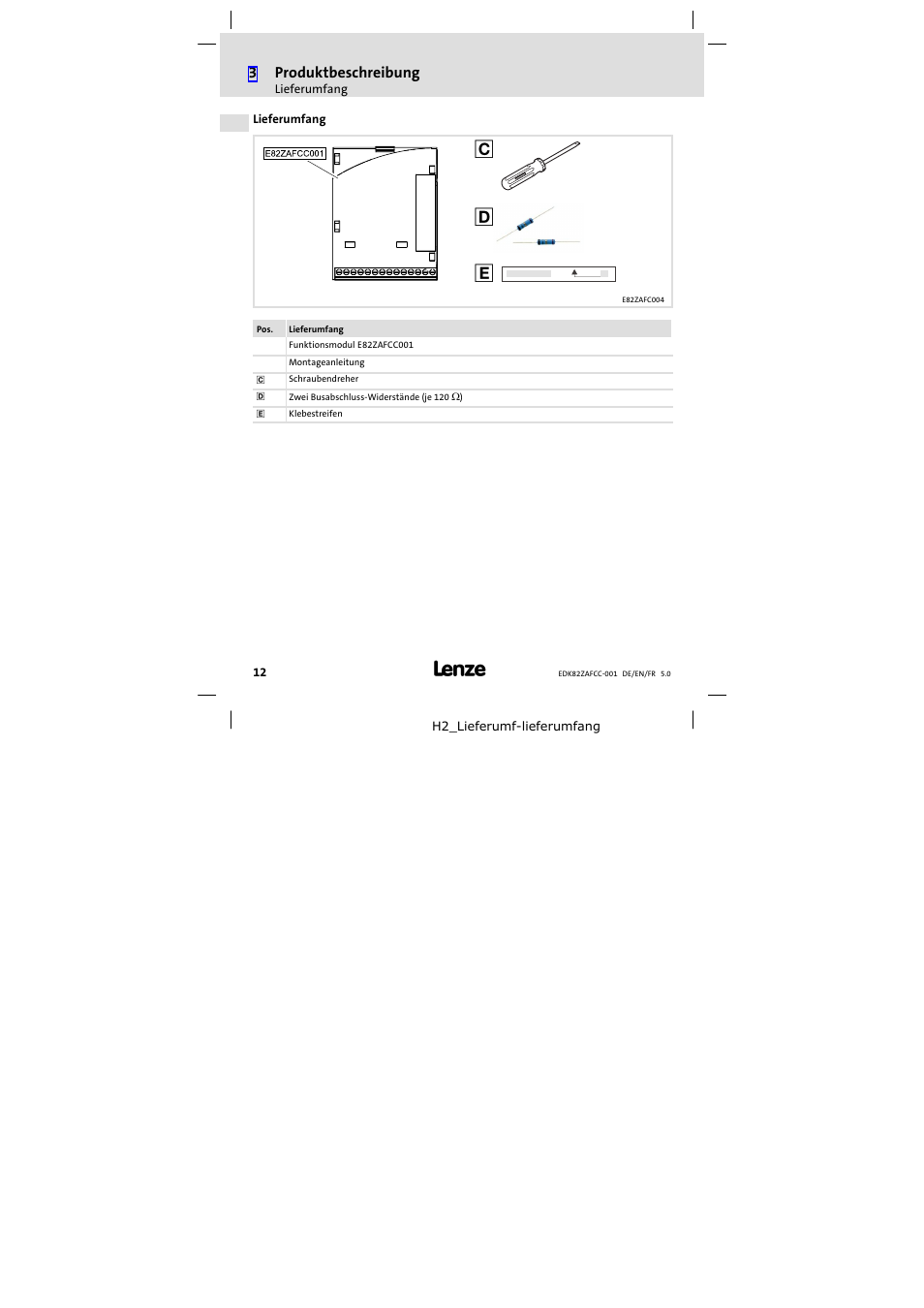 Lieferumfang | Lenze E82ZAFCC001 User Manual | Page 12 / 82