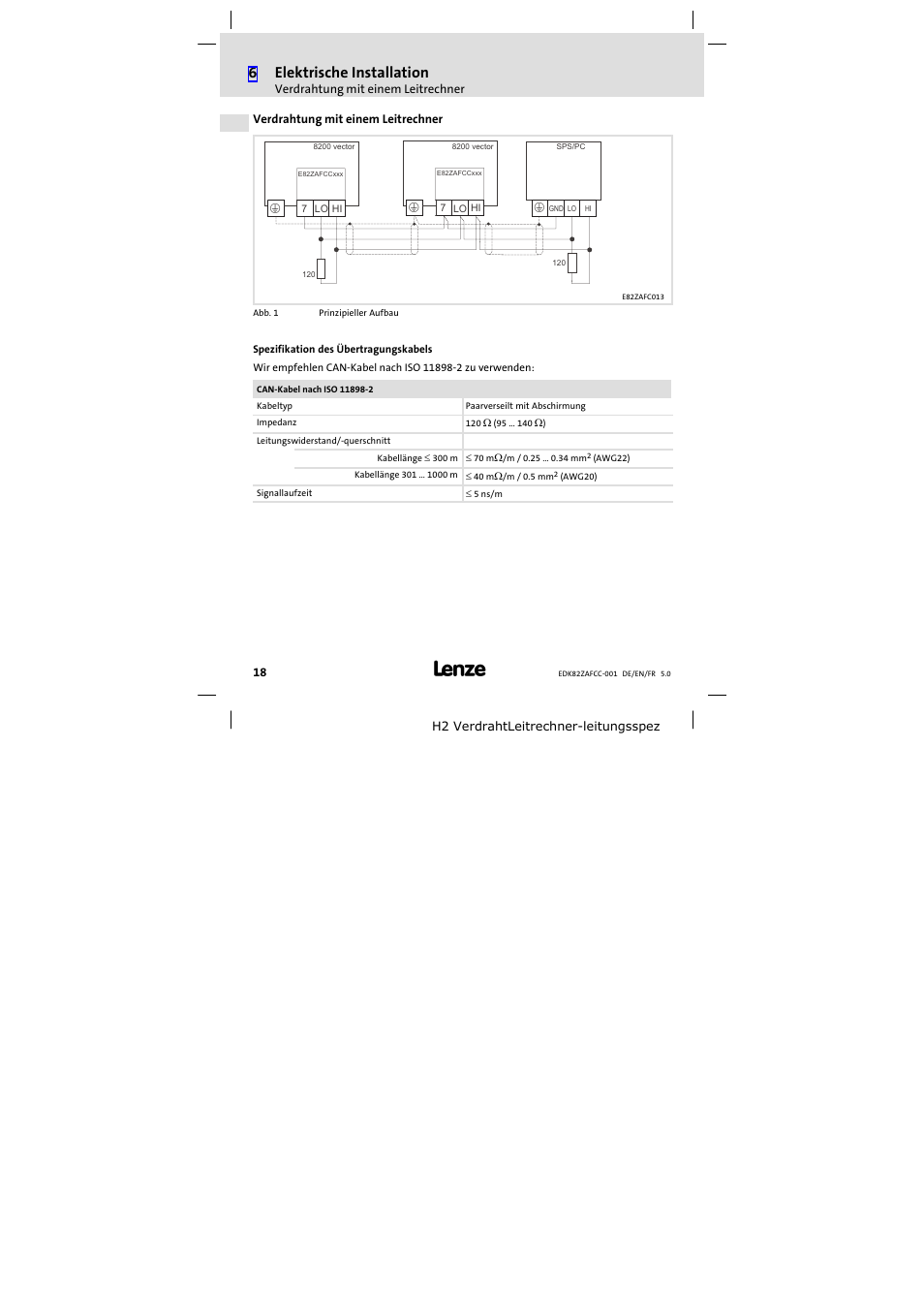 Verdrahtung mit einem leitrechner, 6elektrische installation | Lenze E82ZAFCC001 User Manual | Page 18 / 82