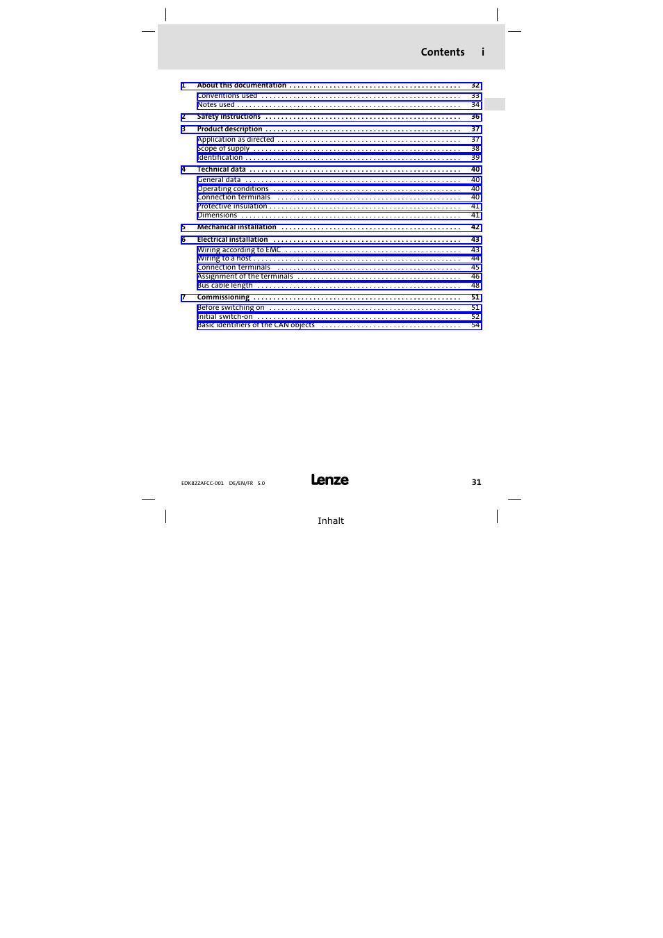 Lenze E82ZAFCC001 User Manual | Page 31 / 82