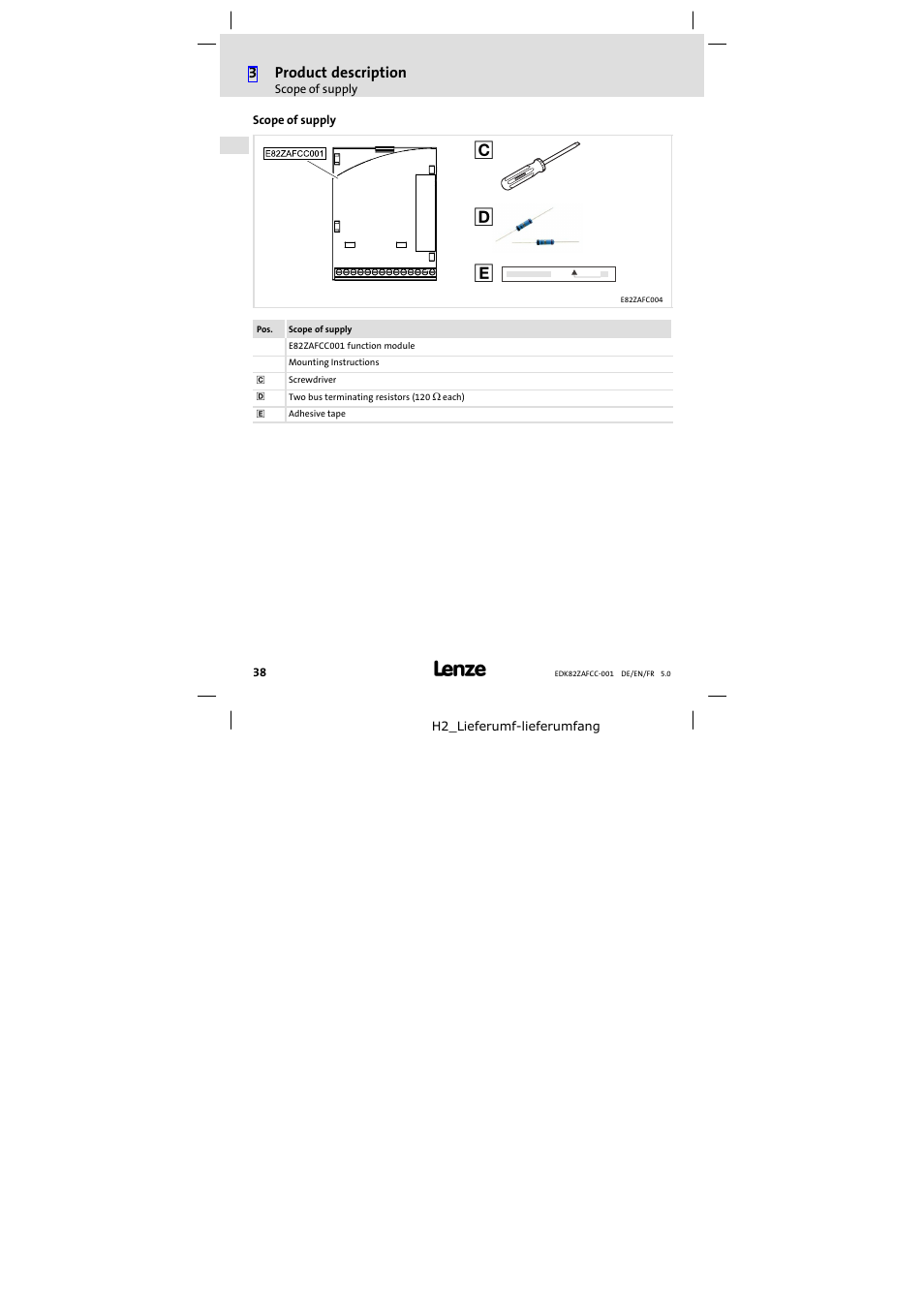 Scope of supply | Lenze E82ZAFCC001 User Manual | Page 38 / 82