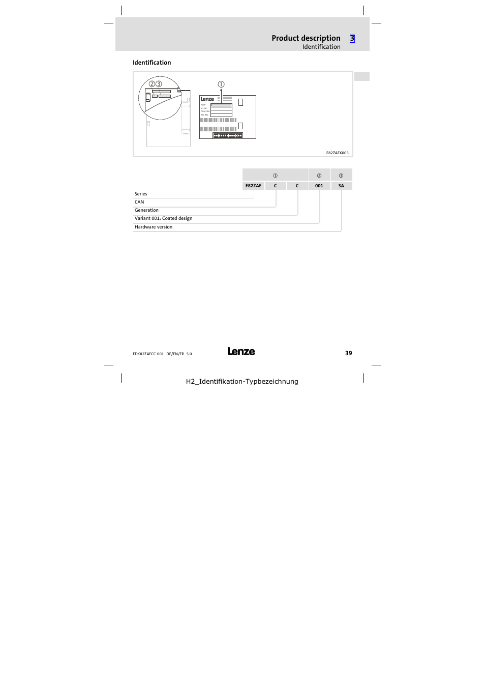 Identification, Product description | Lenze E82ZAFCC001 User Manual | Page 39 / 82