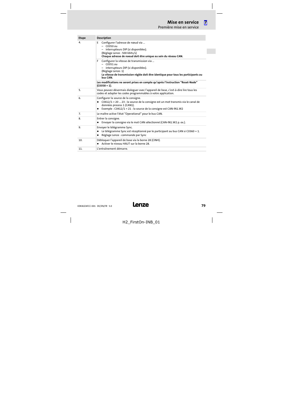 Mise en service | Lenze E82ZAFCC001 User Manual | Page 79 / 82