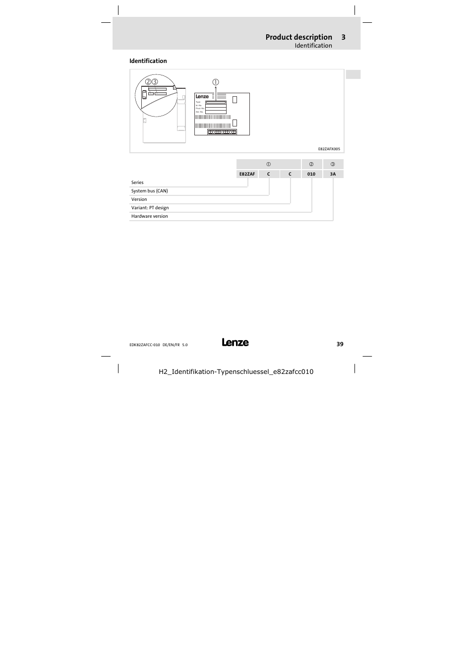 Identification, Product description | Lenze E82ZAFCC010 User Manual | Page 39 / 84