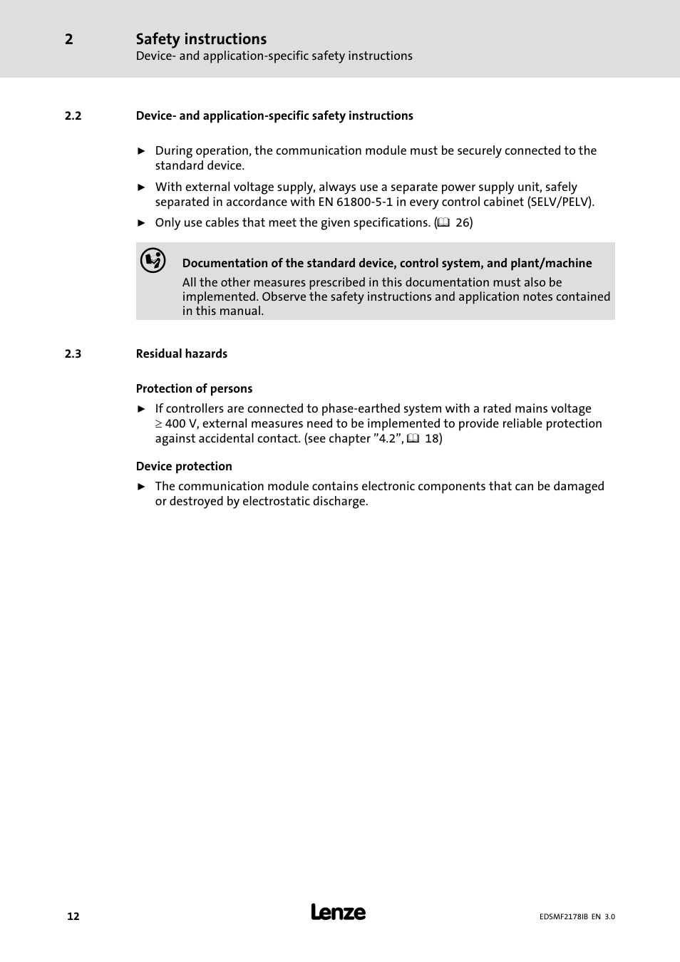 3 residual hazards, Residual hazards | Lenze EMF2178IB User Manual | Page 12 / 154