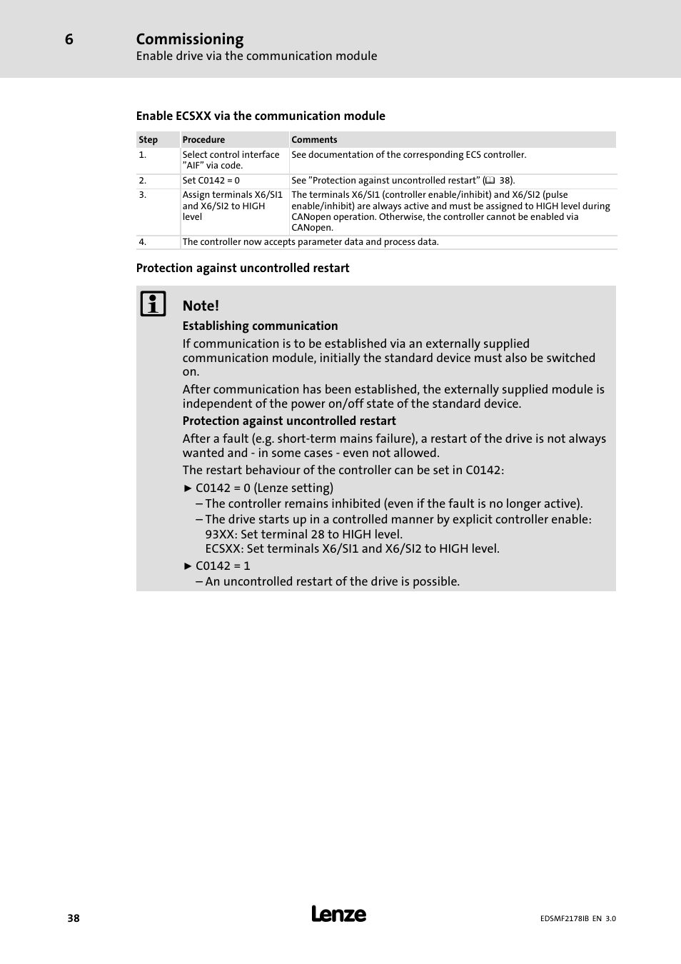 Commissioning | Lenze EMF2178IB User Manual | Page 38 / 154