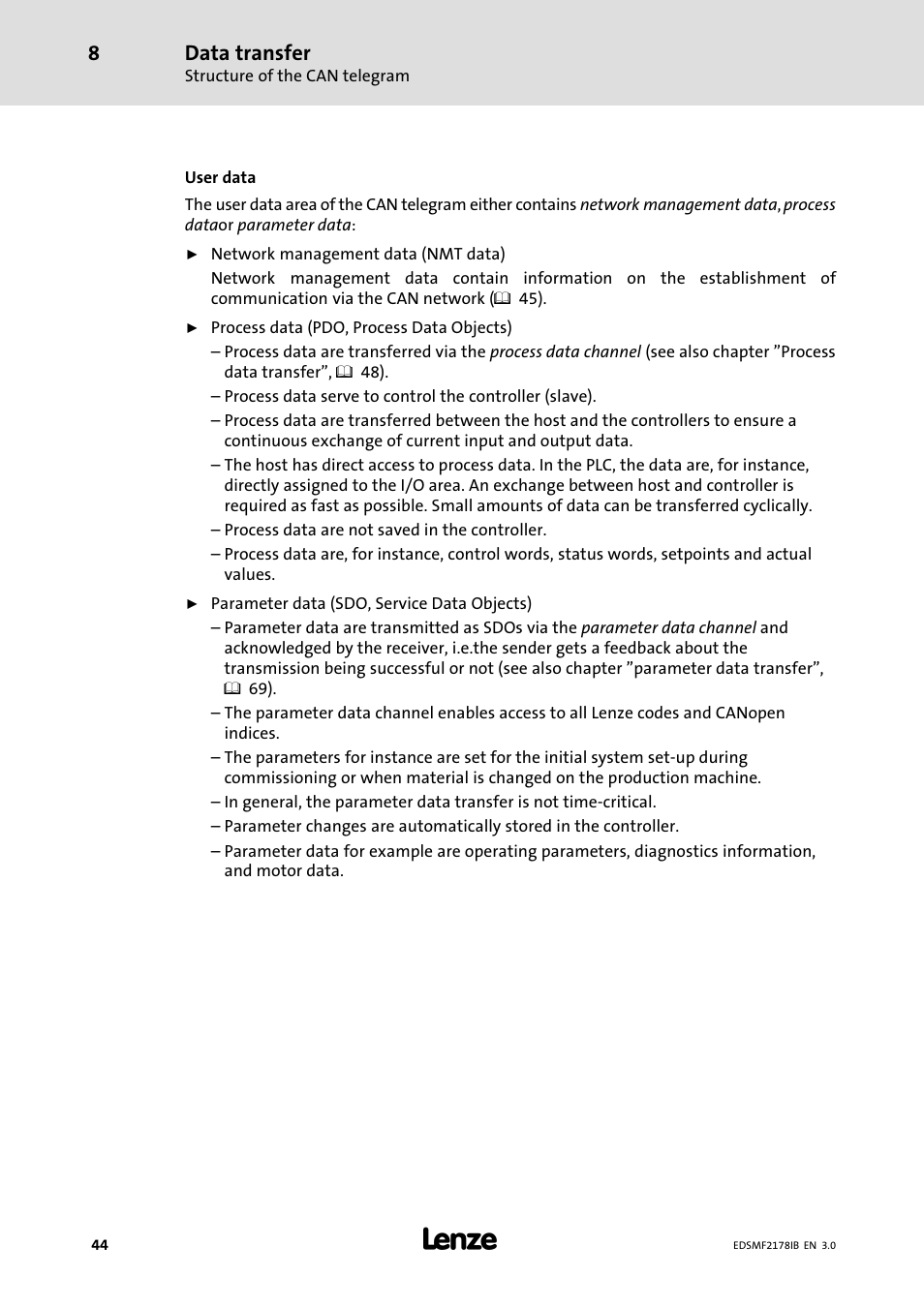 Data transfer | Lenze EMF2178IB User Manual | Page 44 / 154