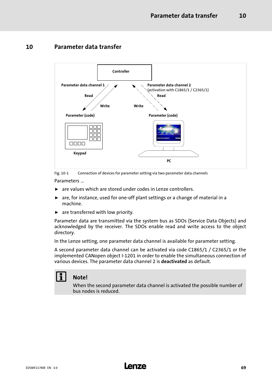 10 parameter data transfer, Parameter data transfer, Parameter data transfer 10 | Lenze EMF2178IB User Manual | Page 69 / 154