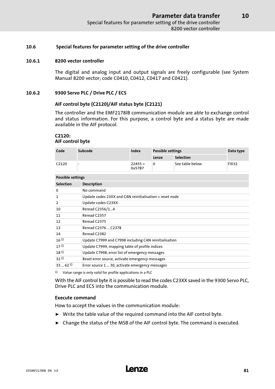 1 8200 vector controller, 2 9300 servo plc / drive plc / ecs, 8200 vector controller | 9300 servo plc / drive plc / ecs, Parameter data transfer | Lenze EMF2178IB User Manual | Page 81 / 154