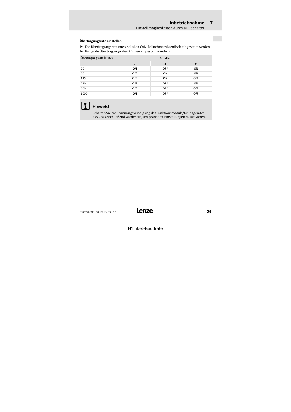 Inbetriebnahme | Lenze E82ZAFCC100 User Manual | Page 29 / 96
