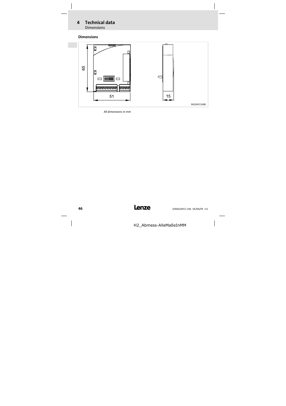Dimensions | Lenze E82ZAFCC100 User Manual | Page 46 / 96