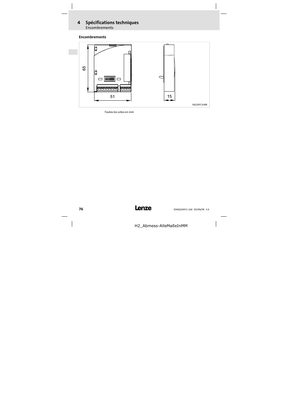 Encombrements | Lenze E82ZAFCC100 User Manual | Page 76 / 96