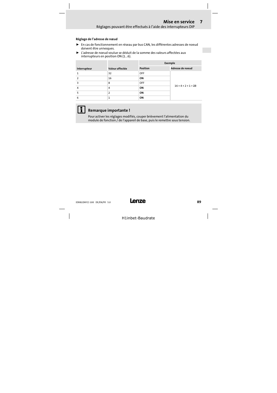 Mise en service | Lenze E82ZAFCC100 User Manual | Page 89 / 96