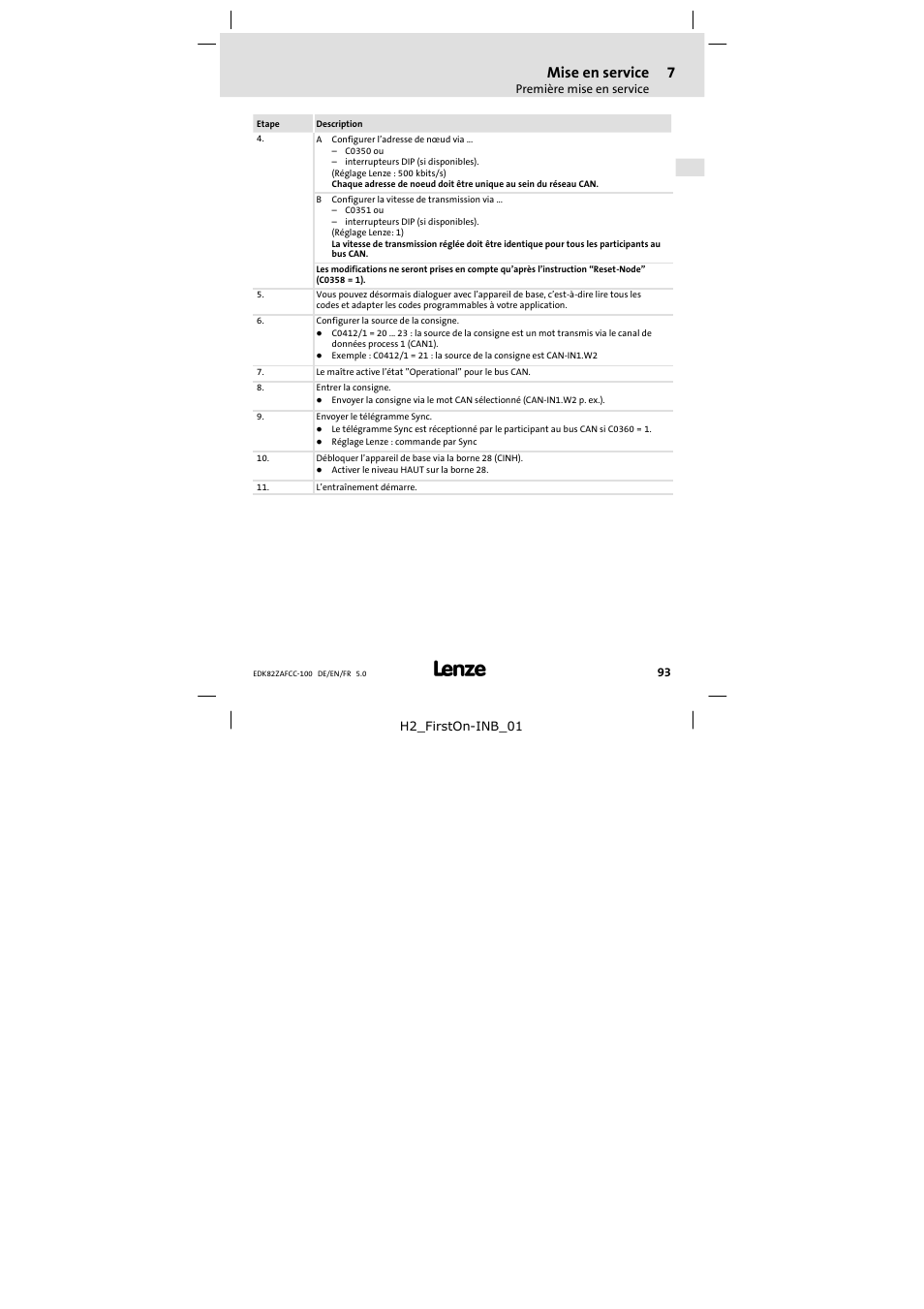 Mise en service | Lenze E82ZAFCC100 User Manual | Page 93 / 96