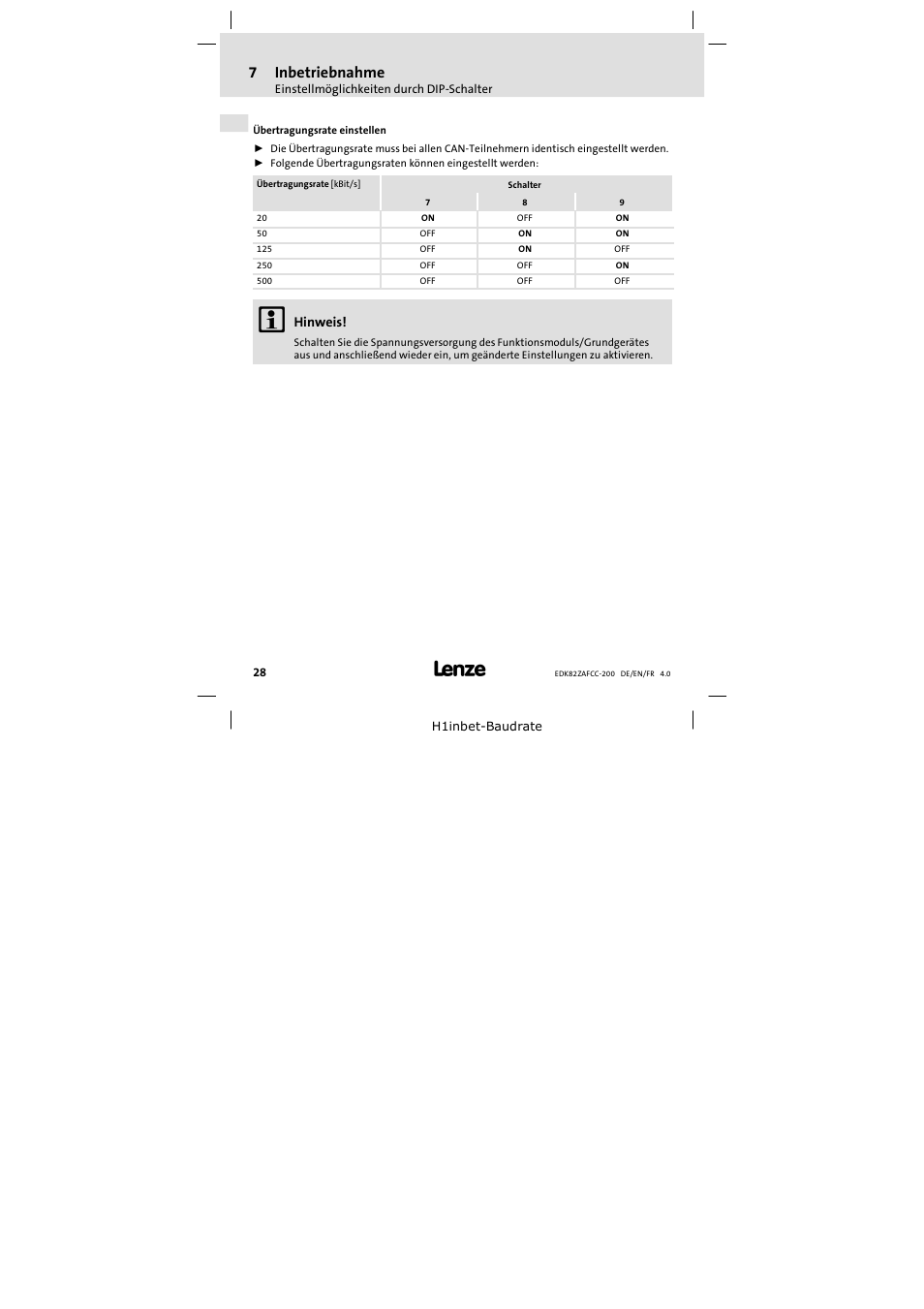 7inbetriebnahme | Lenze E82ZAFCC200 User Manual | Page 28 / 94