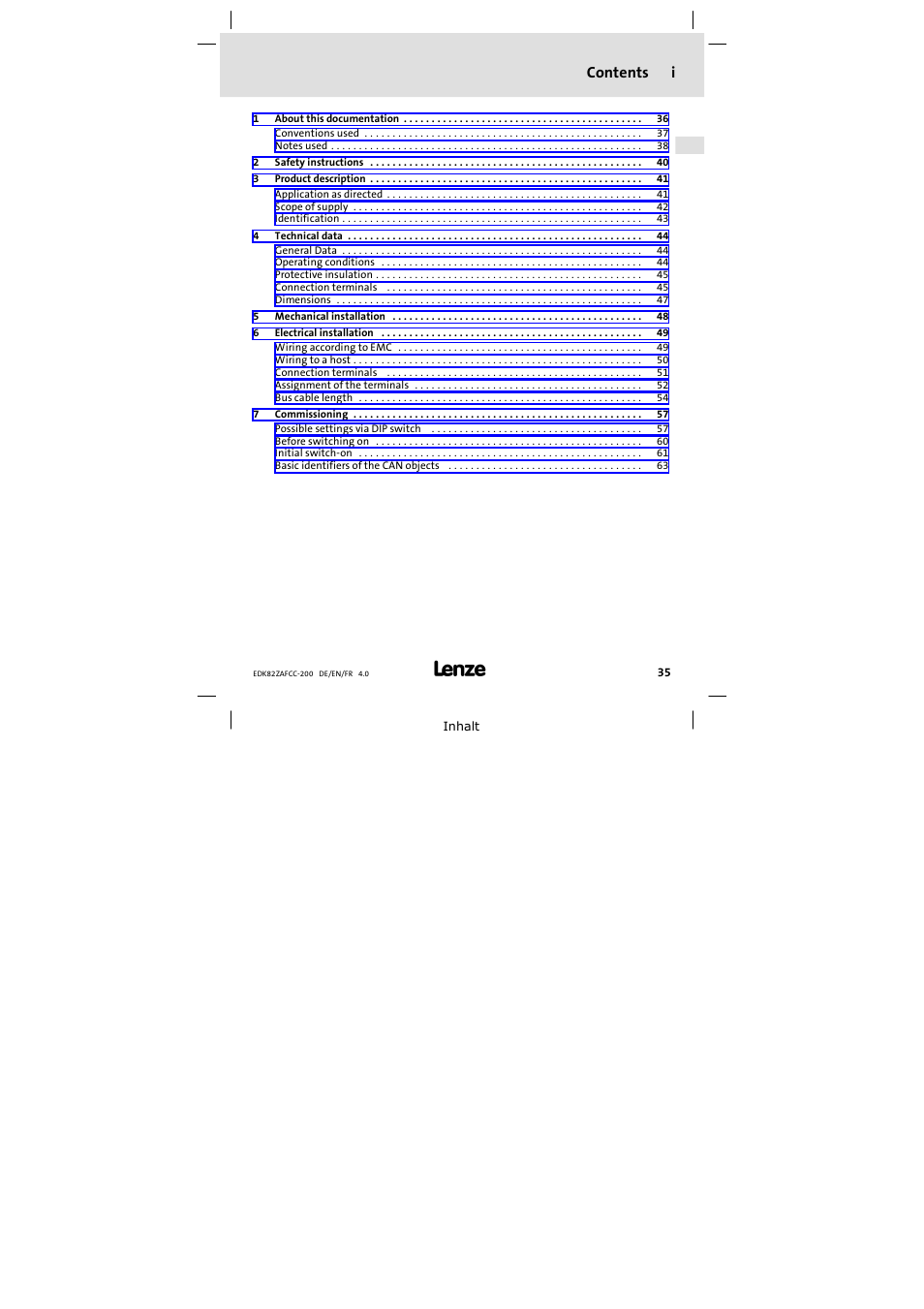 Lenze E82ZAFCC200 User Manual | Page 35 / 94