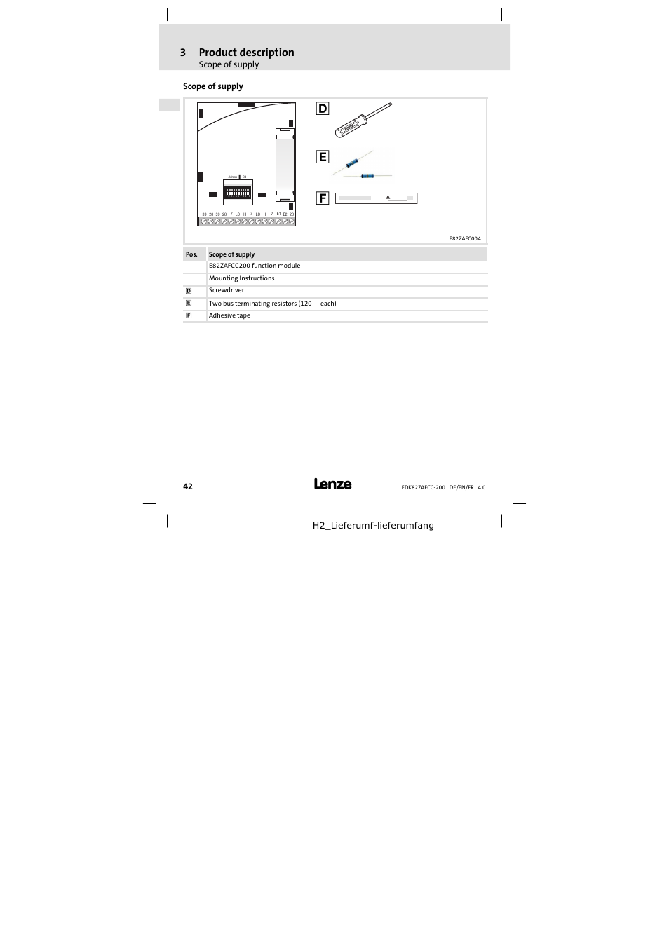 Scope of supply, 3product description | Lenze E82ZAFCC200 User Manual | Page 42 / 94