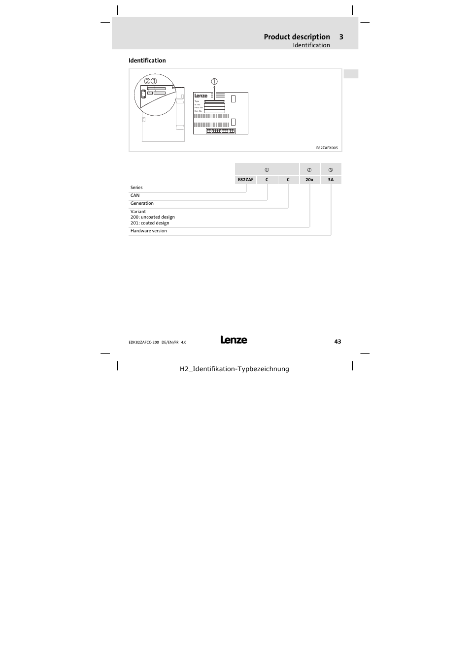 Identification, Product description | Lenze E82ZAFCC200 User Manual | Page 43 / 94
