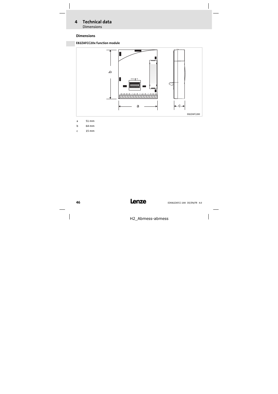 4technical data, Ba c | Lenze E82ZAFCC200 User Manual | Page 46 / 94
